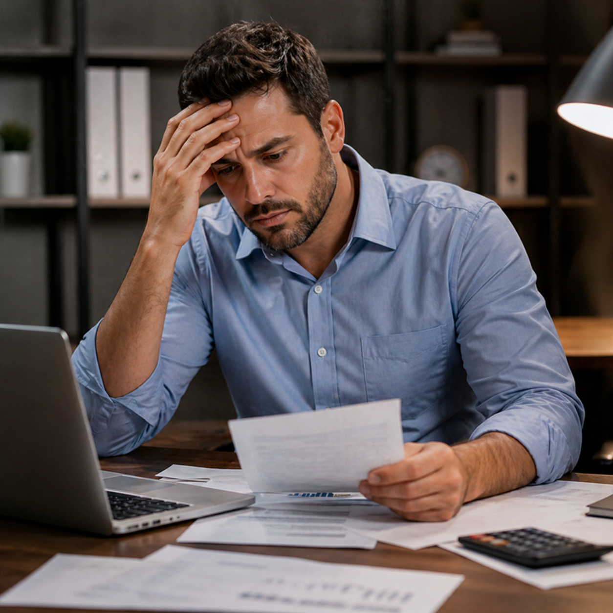Líder comercial preocupado analisando resultados